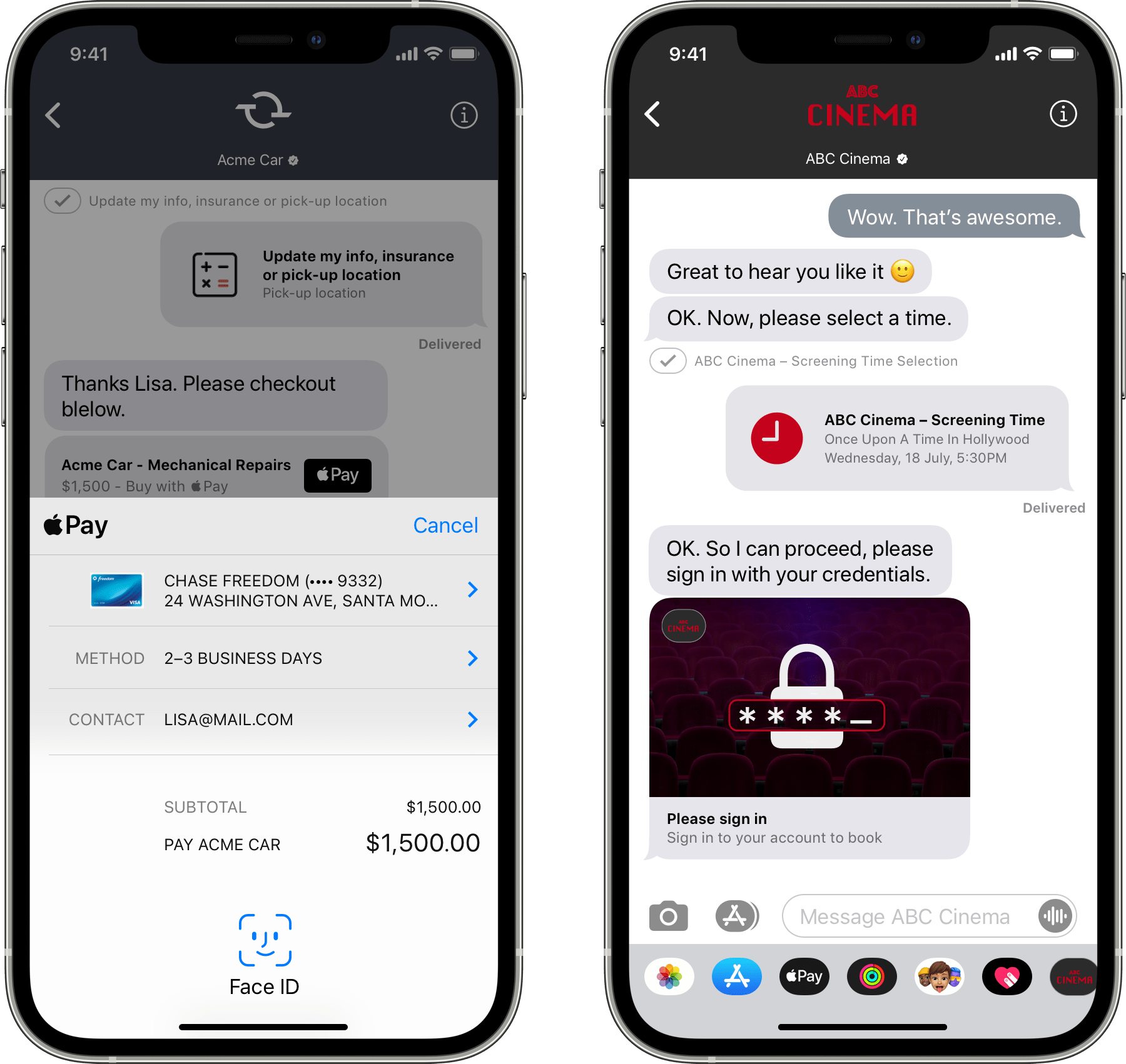 Apple Pay (left) and authentication (right)